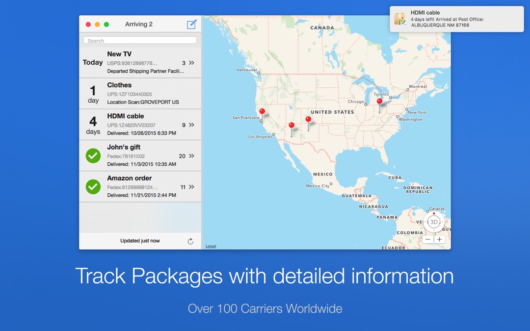 Arriving 2 track packages from over 100 carriers 2 000