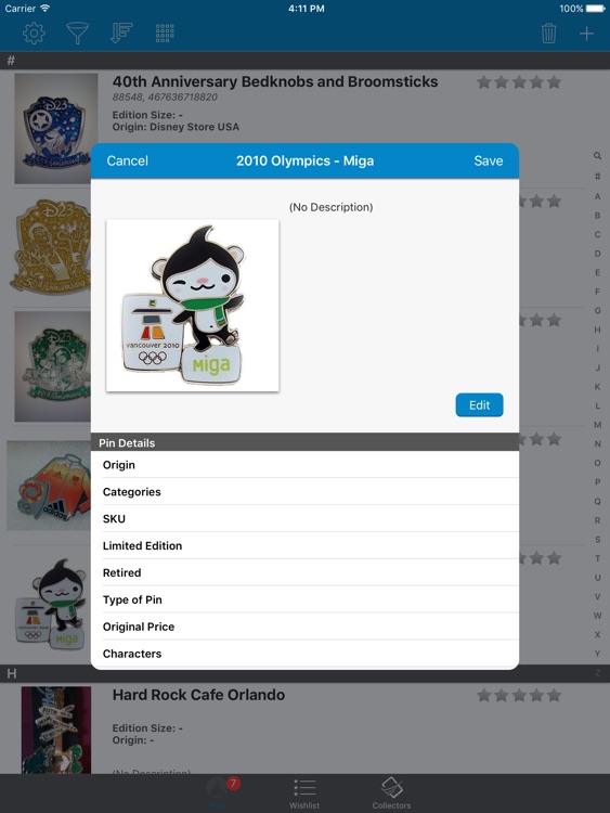 Pin Collector and Manager for iPad