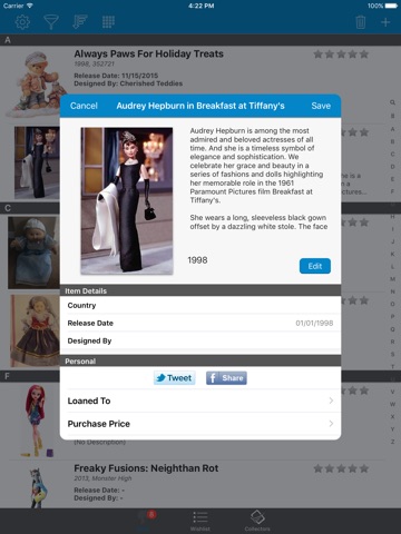 Doll Collectors and Manager for iPad screenshot 2