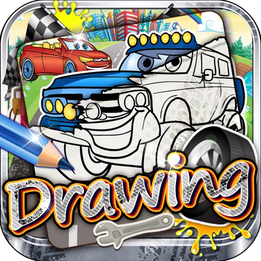 Drawing Desk Cartoon Cars Games to Coloring Book Icon