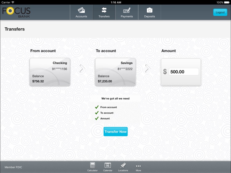 FOCUS Bank Mobile Banking for iPad screenshot-3
