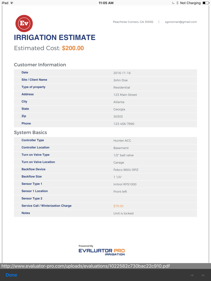 Evaluator Pro Irrigation