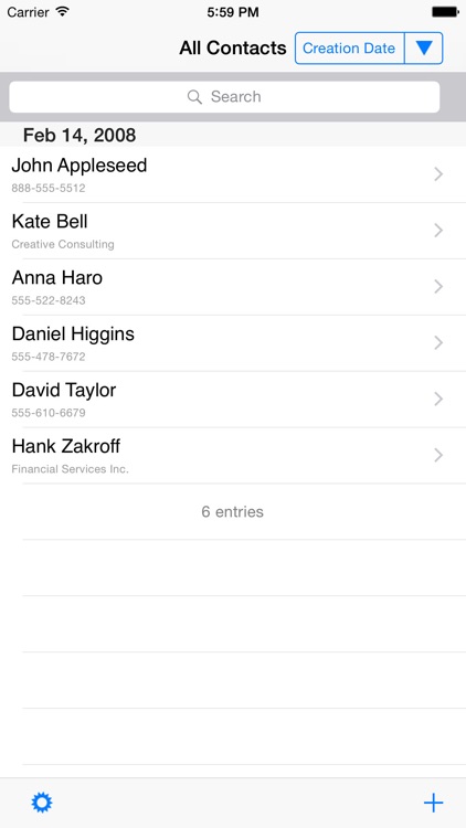 Contacts by creation date and advanced search