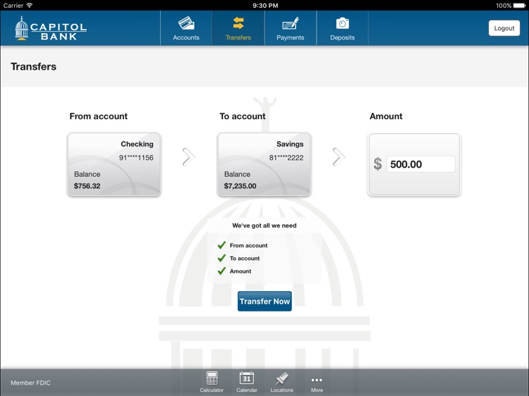 Capitol Bank-Mobile for iPad screenshot-3