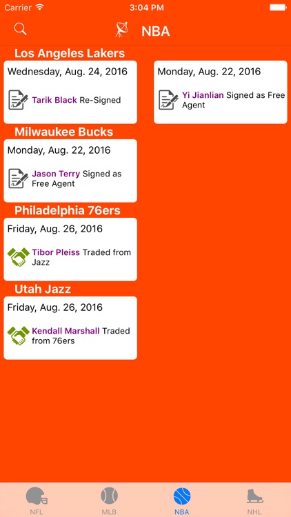 Sports Wire Transactions