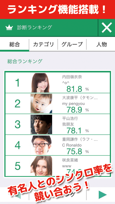 有名人診断 ランキング おもしろコラ画像カメラ搭載 By Vantageapps Co Ltd Ios 日本 Searchman アプリマーケットデータ