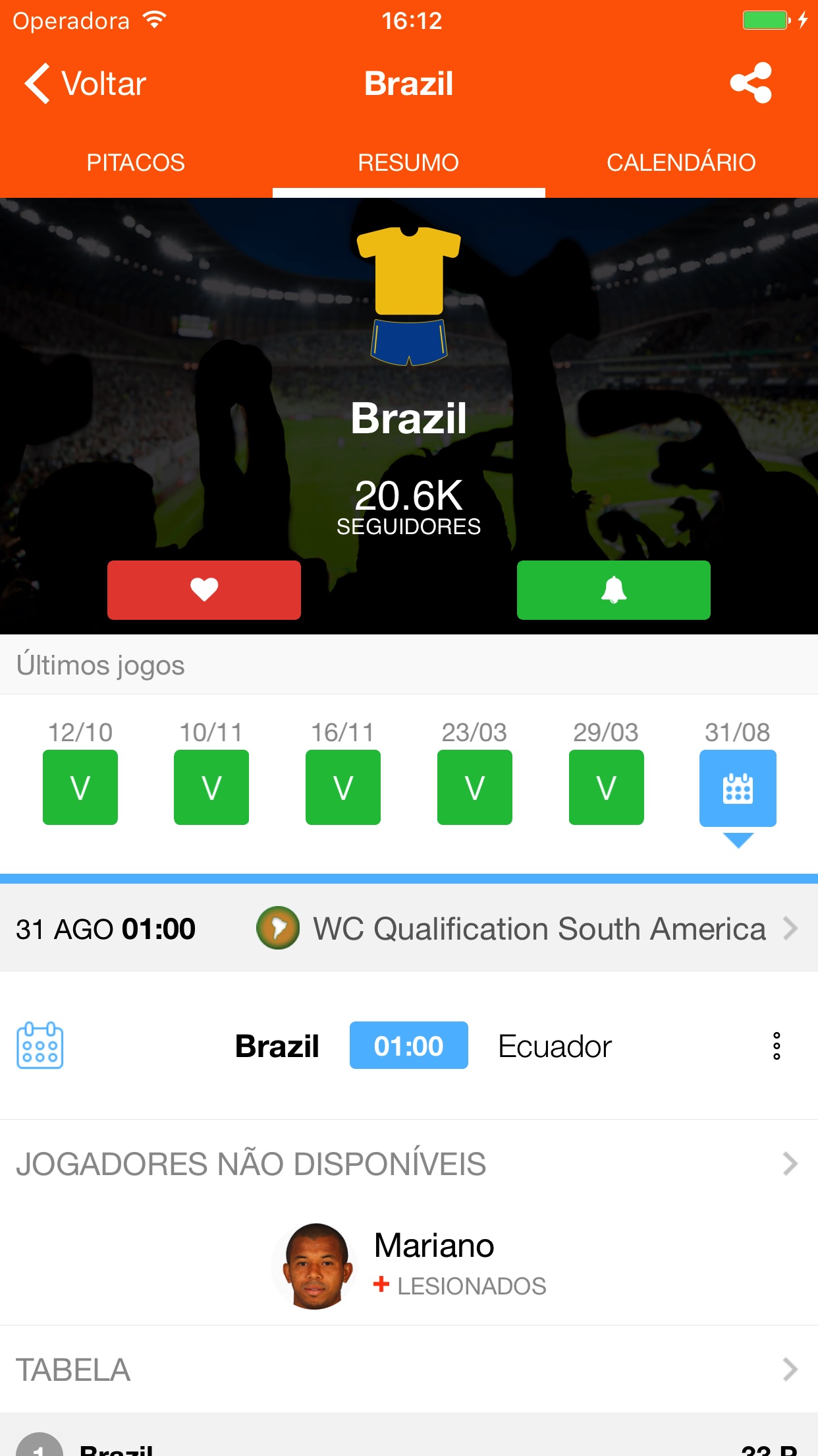 Screenshot do app LiveSoccer - Futebol ao vivo