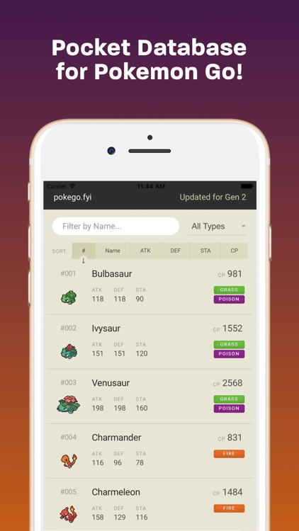Pocket Database for Pokemon Go