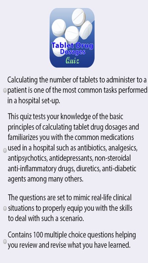 Tablet Drug Dosages Quiz