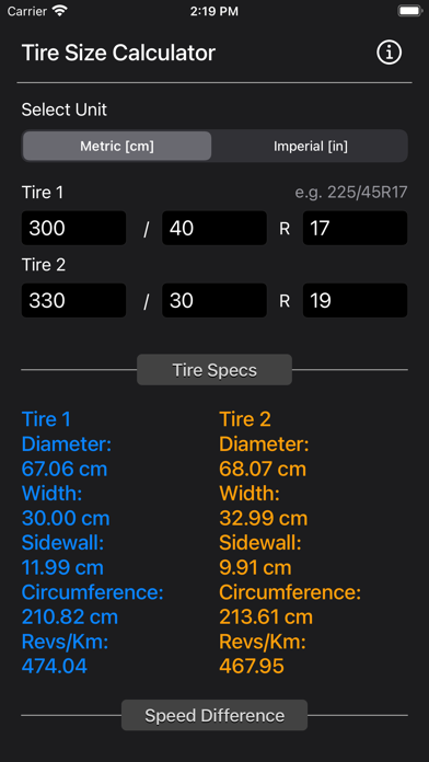 Tire Size Calculator Plus screenshot 1