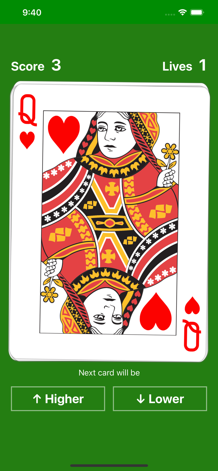 Higher or Lower card game easy