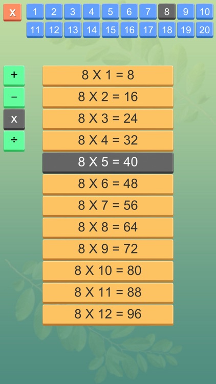 Math Tables with Quiz