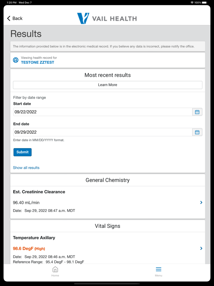 Vail Health Patient Portal