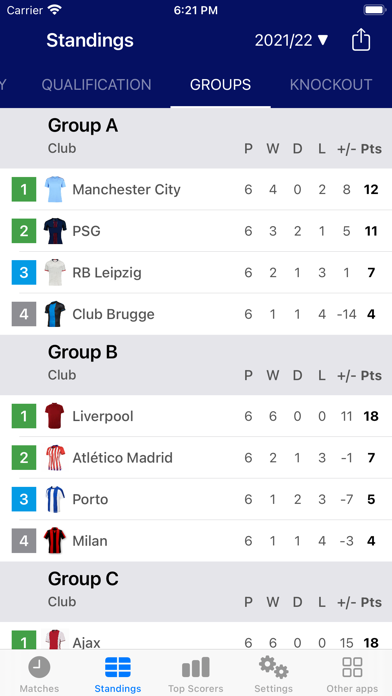 Results for Champions League screenshot 2