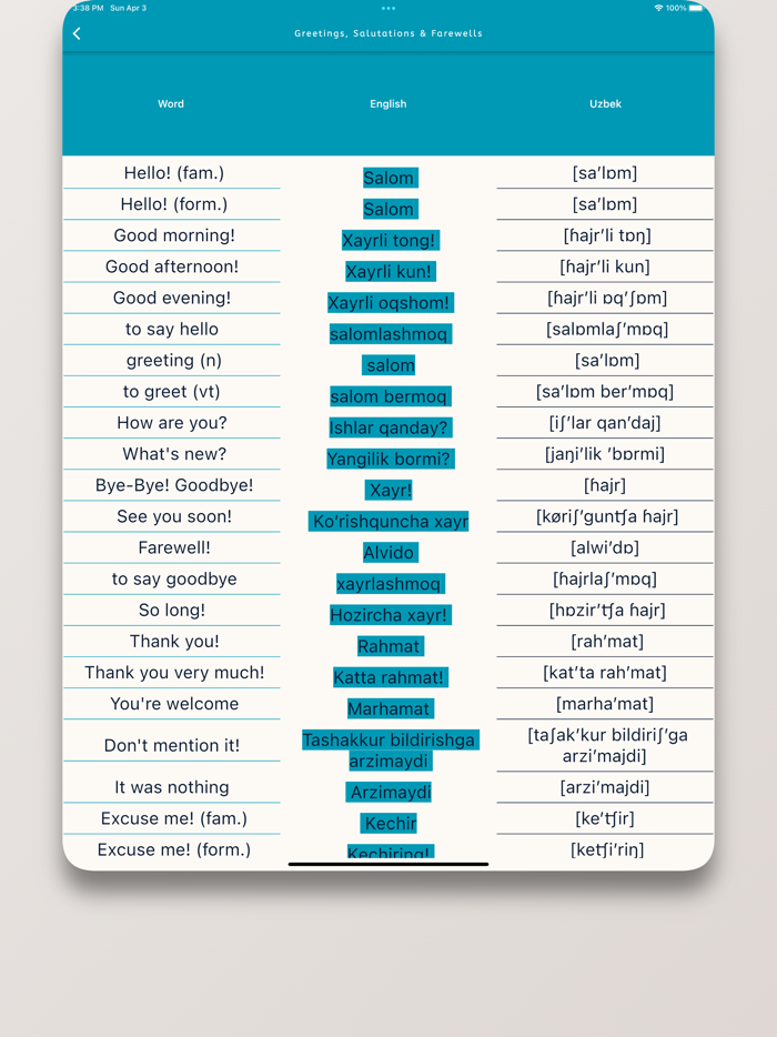 Learn Uzbek Beginner