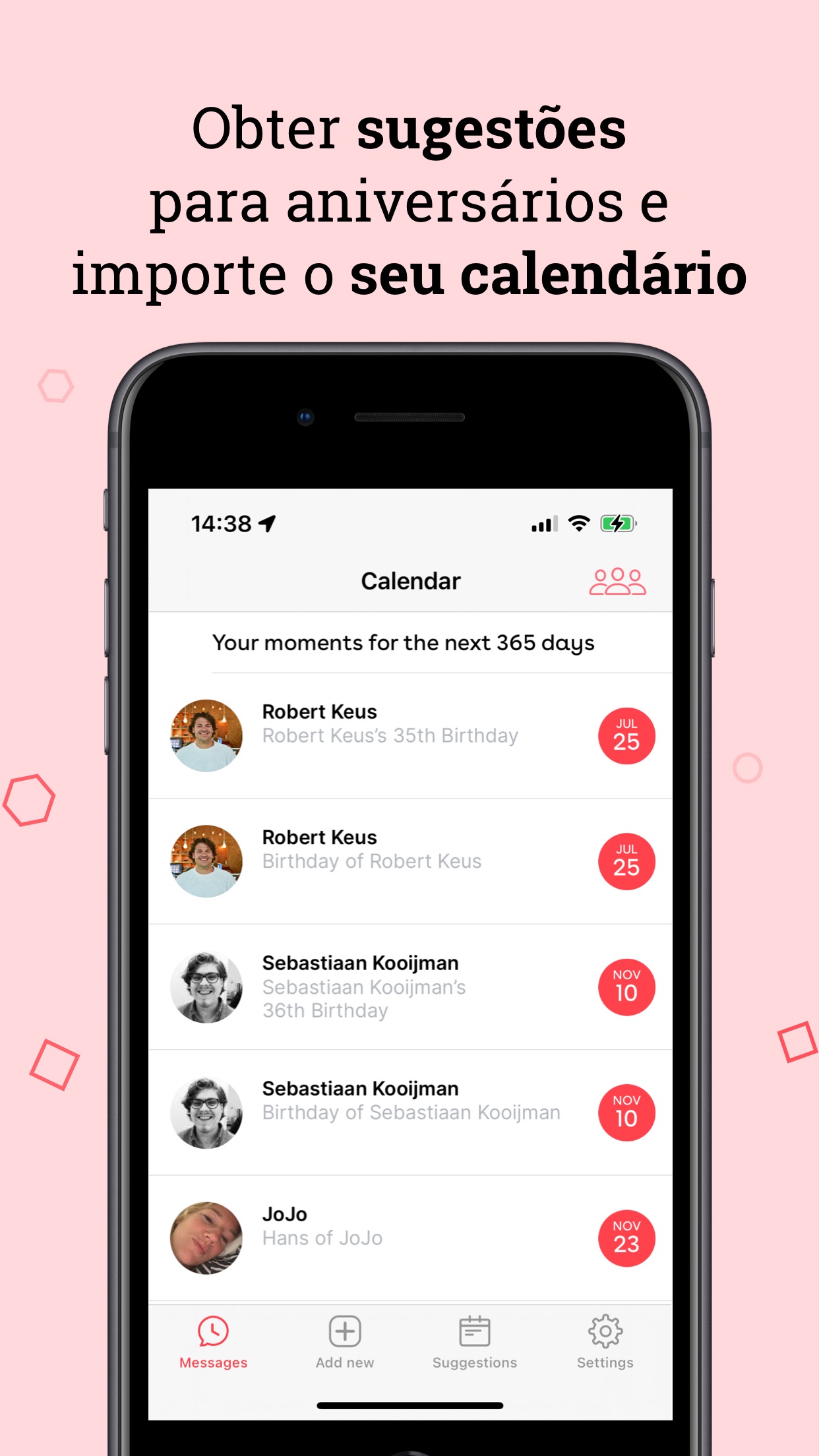 Screenshot do app Scheduled - Mensagens do plano