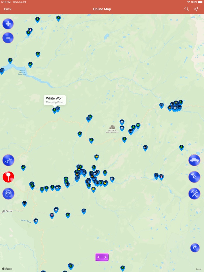 Yosemite National Park Map, CA