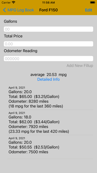 MPG Log Book screenshot 2