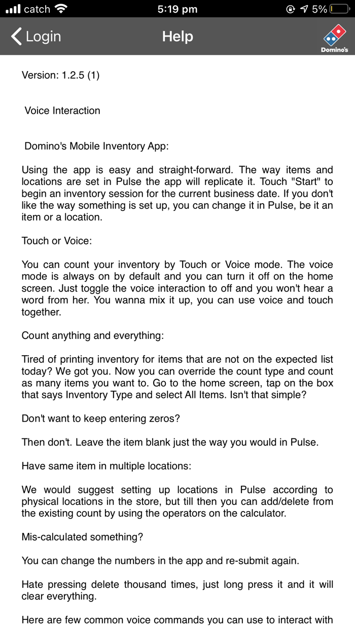 Dominos Global Inventory App