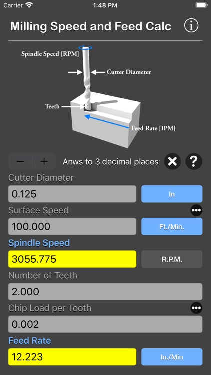 Milling Speed and Feed Calc