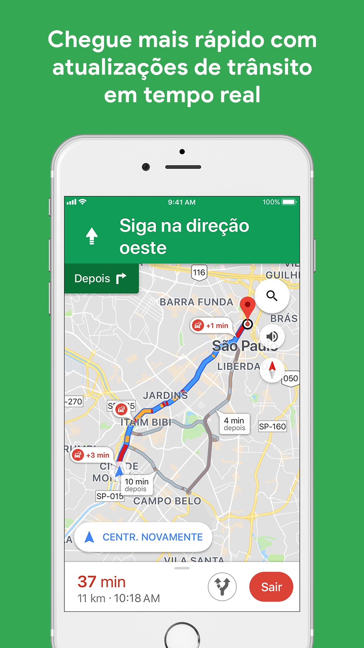 Screenshot do app Google Maps -trânsito & comida