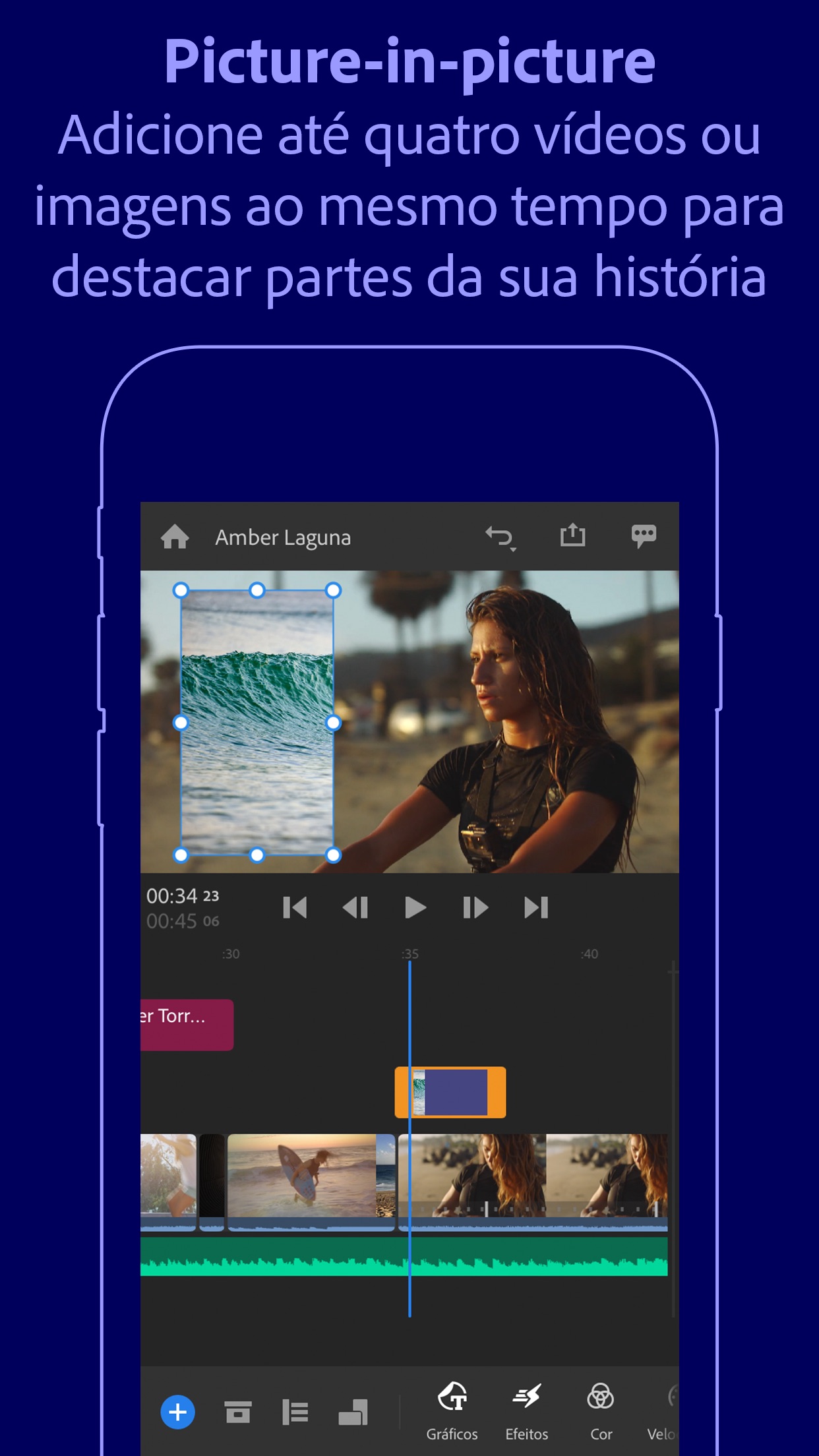 Screenshot do app Adobe Premiere Rush para Vídeo