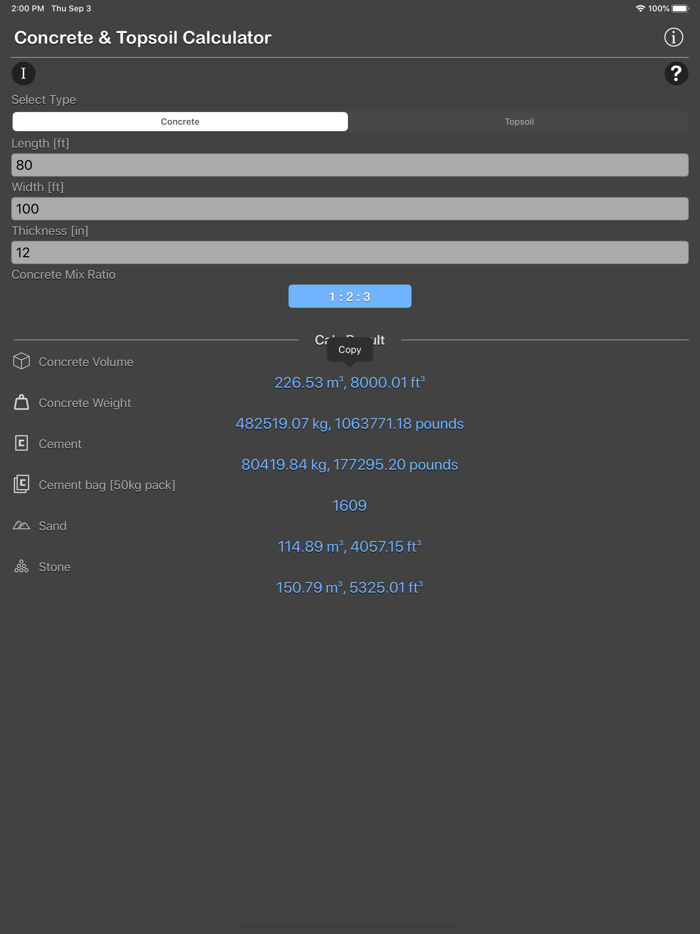 Concrete  Topsoil Calculator