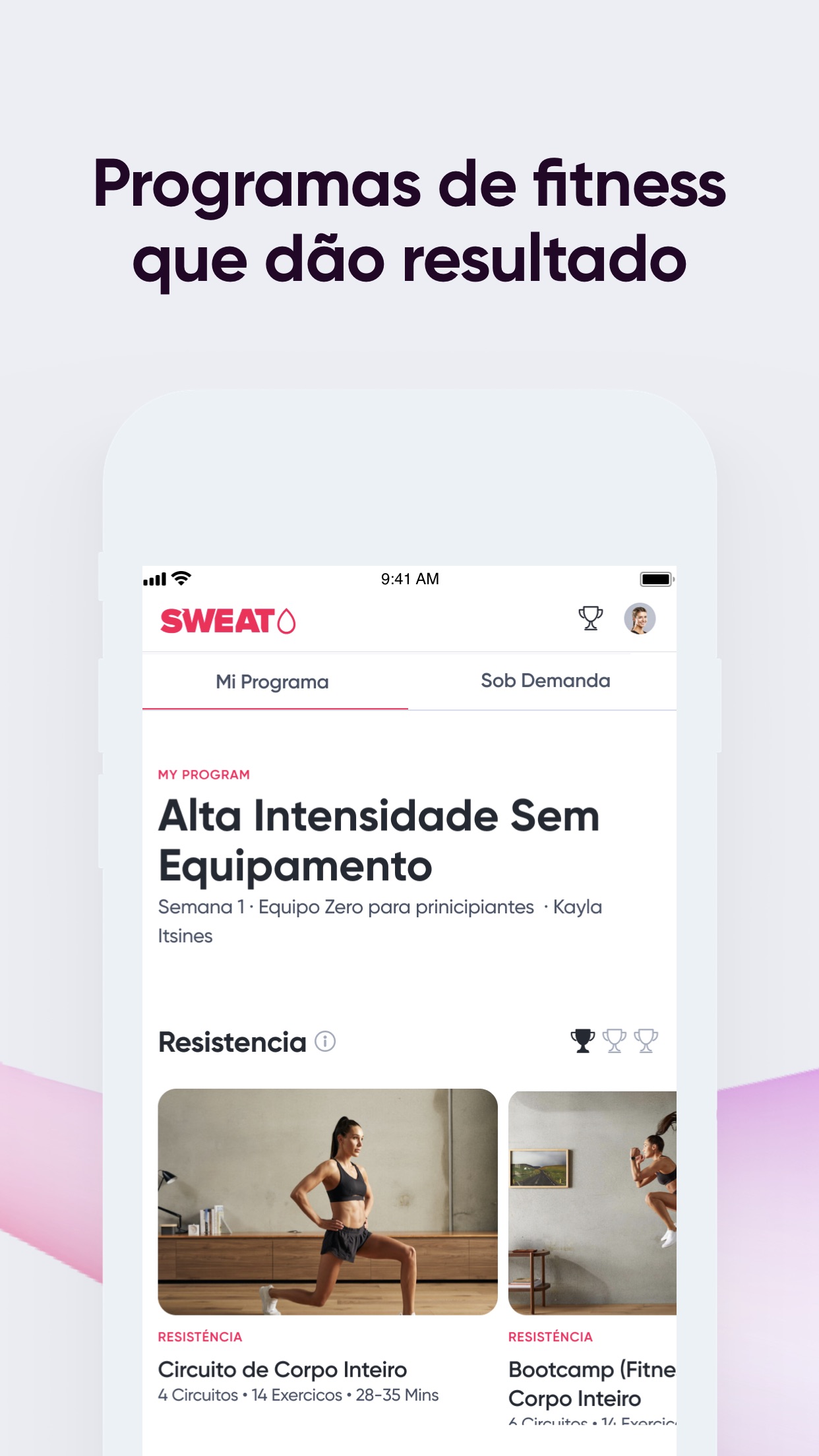Screenshot do app Sweat: Fitness para mulheres