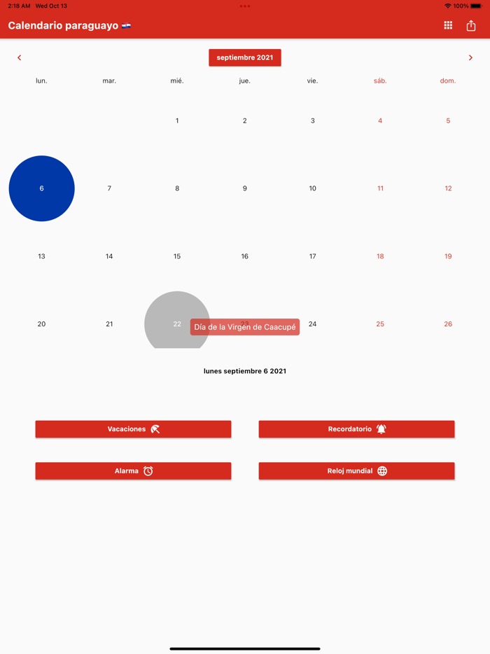 Calendario Paraguayo 2022