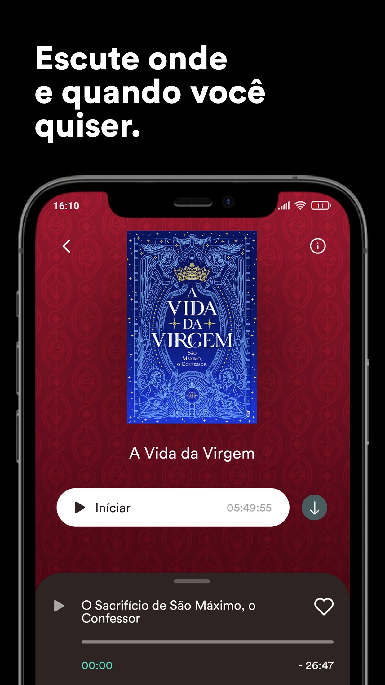 Screenshot do app Peregrino: Audiolivro Católico