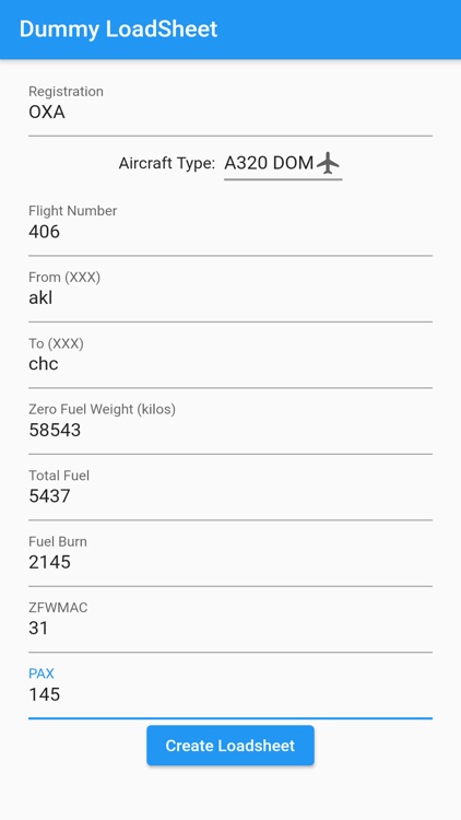 Dummy Loadsheet (A320)