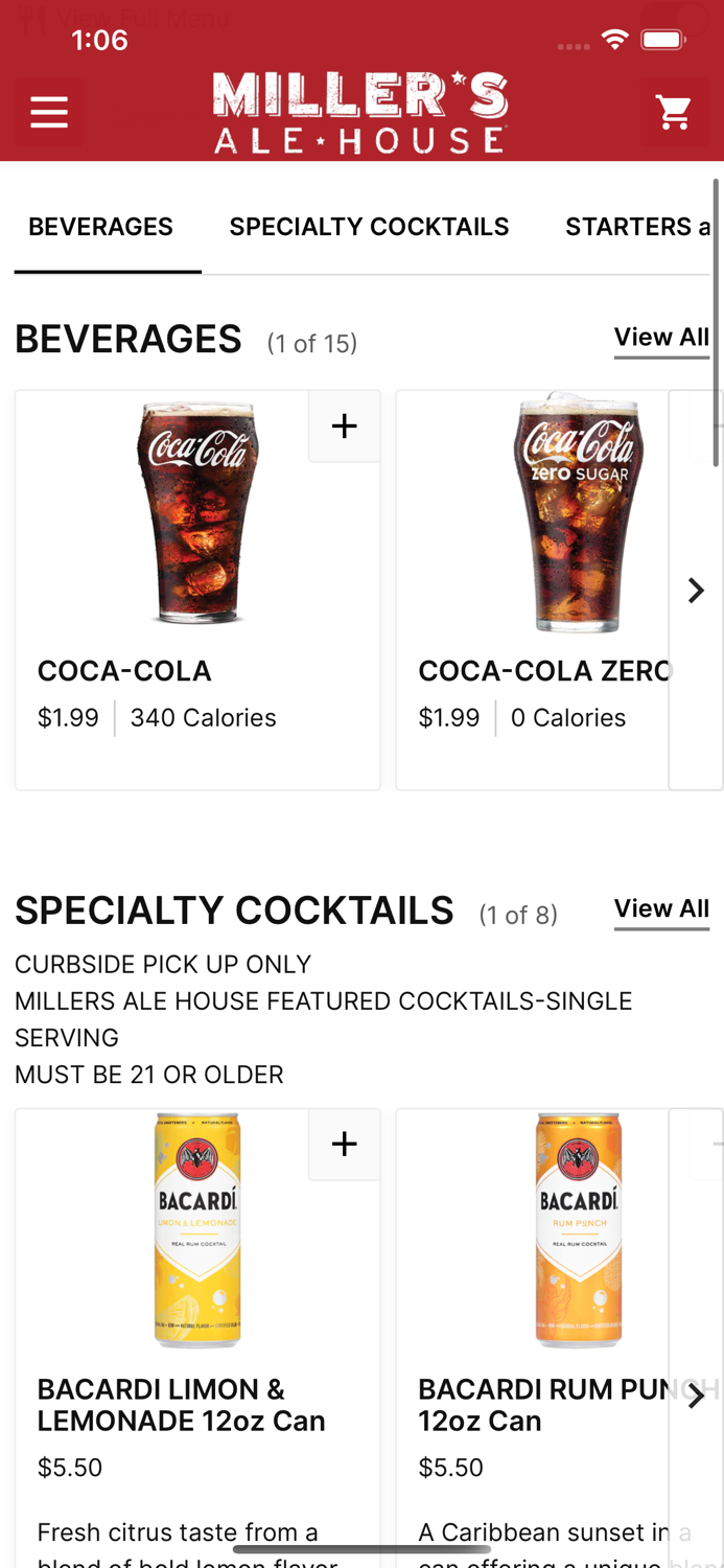 Millers Ale House Ordering