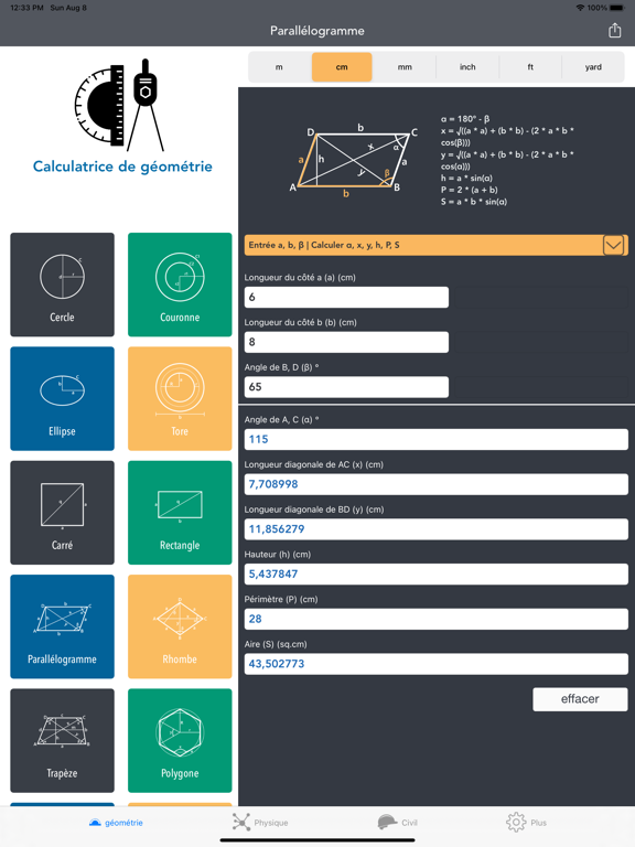 Calculatrice de géométrie Calculatrice de géométrie