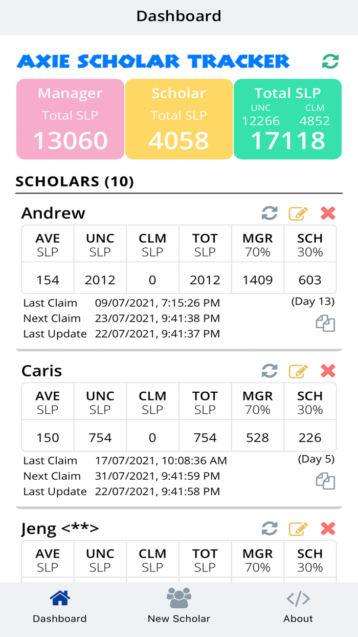 Axie Scholar Tracker