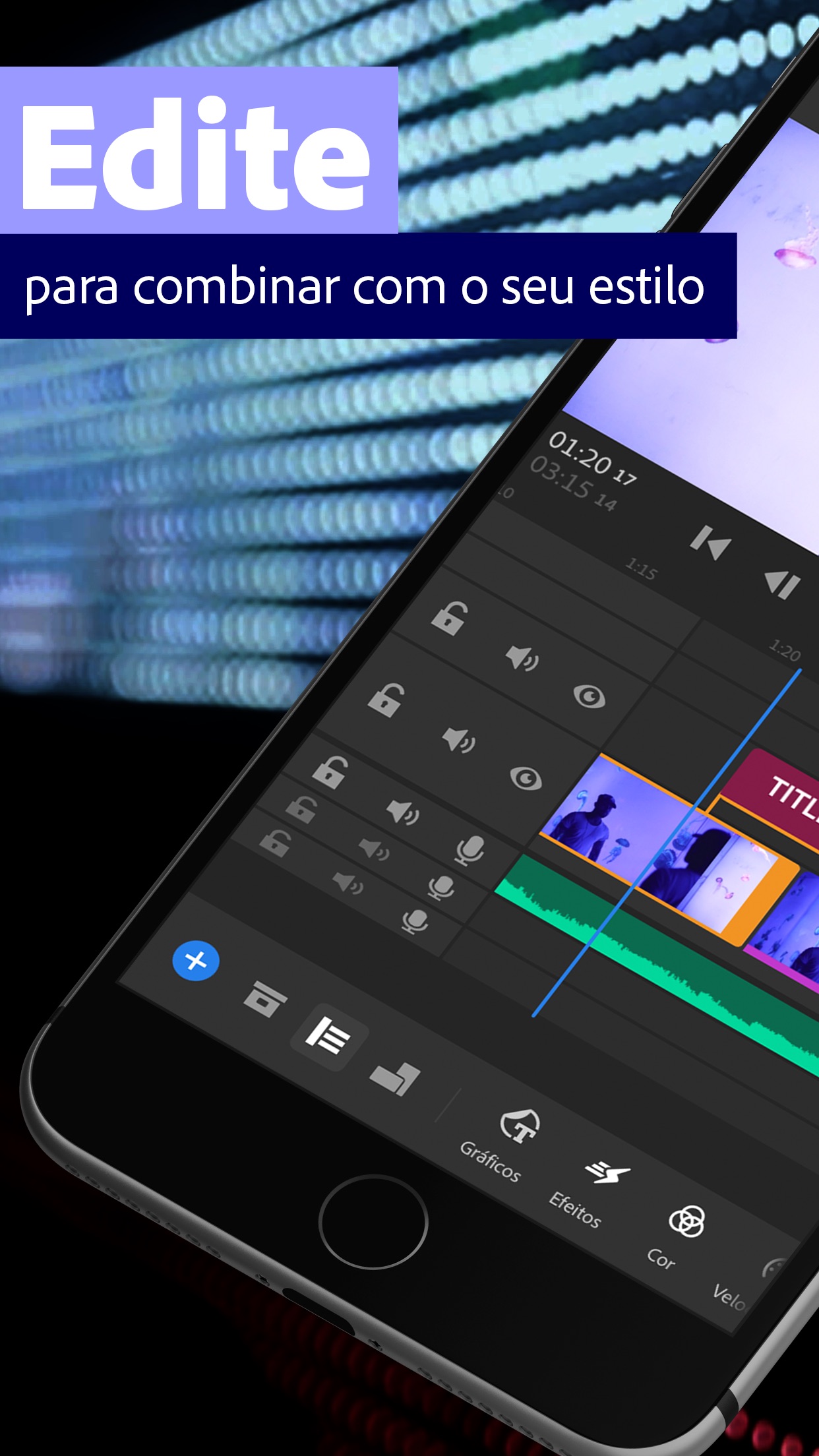 Screenshot do app Adobe Premiere Rush para Vídeo