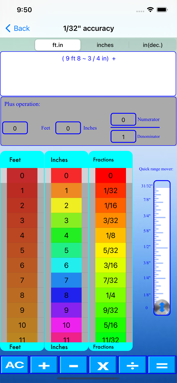 Slider Imperial Calculator