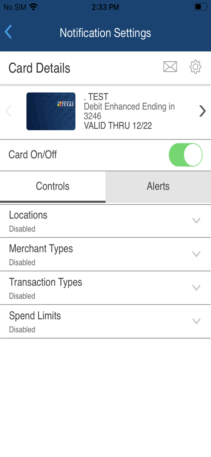 CUTX Card Controls
