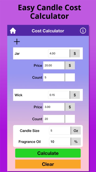 Candle Calculator: Cost,Weight Screenshots