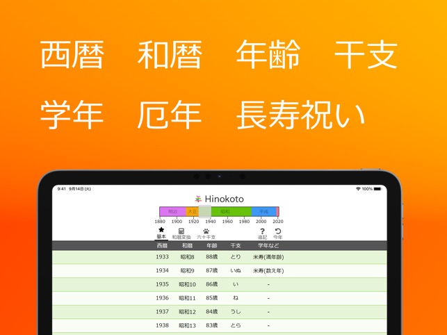 Hinokoto 年表 西暦和暦年齢早見表 をapp Storeで