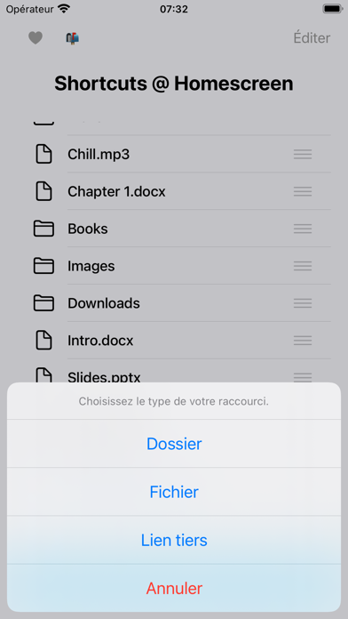 Raccourcis de dossier Raccourcis de dossier