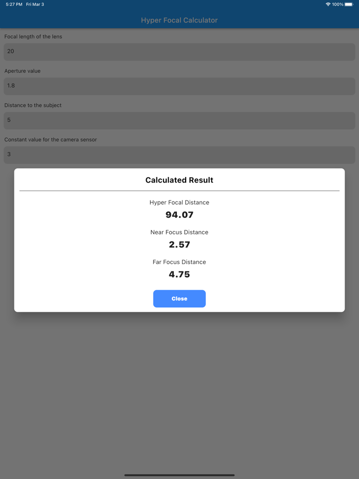 Hyper Focal Calculator