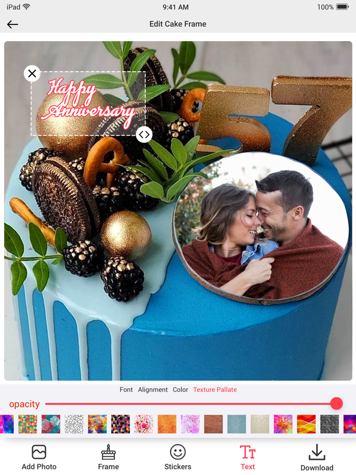 Photo on Cake Pics Editor App