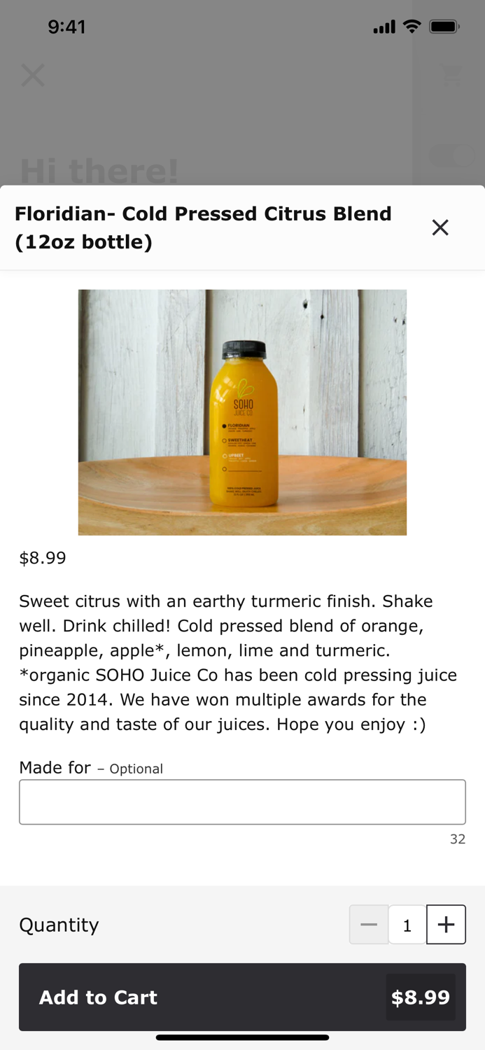 SOHO Juice Co Ordering