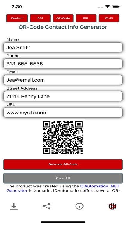 QR-Code Contact Info Generator