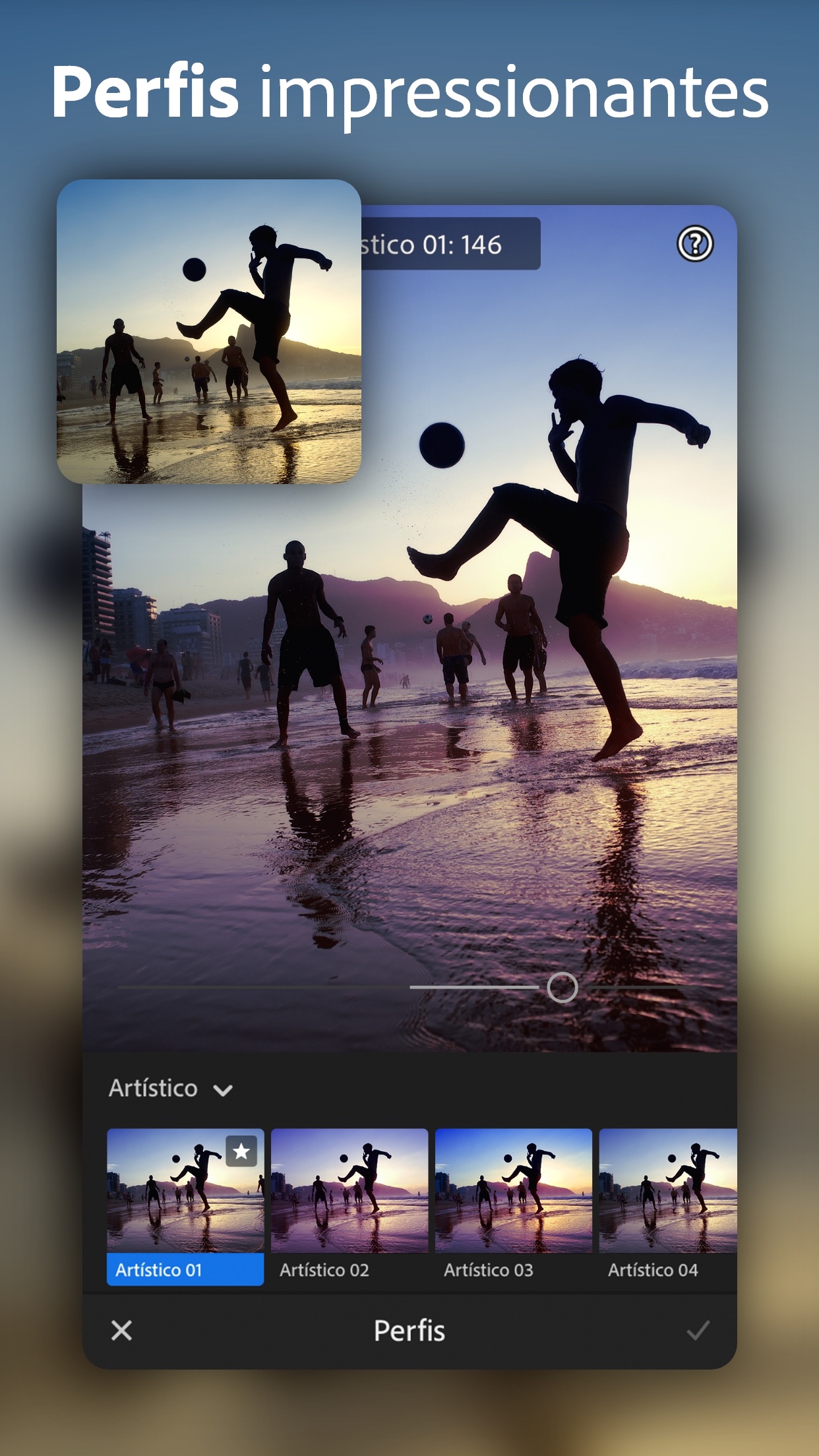 Screenshot do app Adobe Lightroom: Editar Fotos
