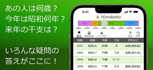 Hinokoto 年表 西暦和暦年齢早見表 をapp Storeで