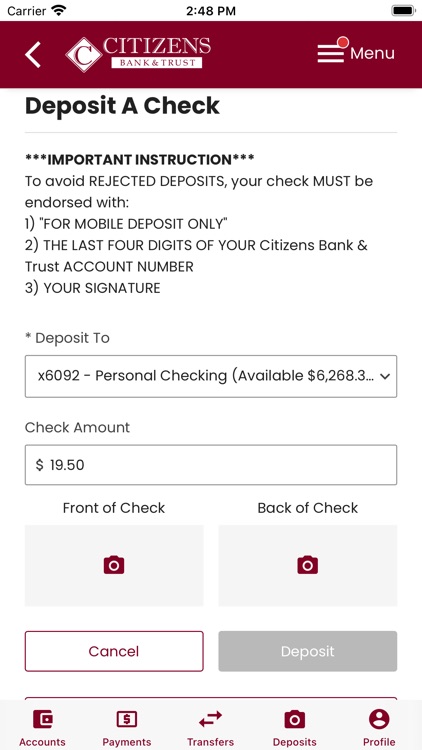 Citizens bank cheap app deposit checks