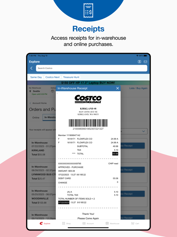 Costco in-warehouse receipts are now downloadable online