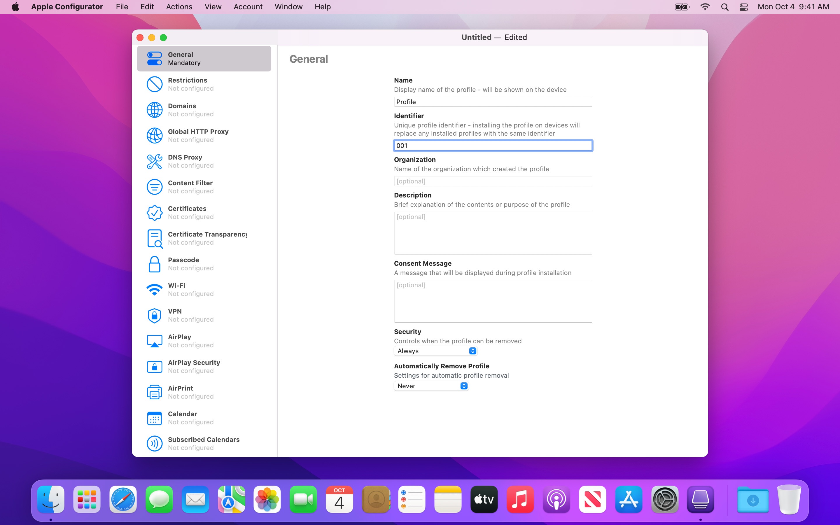 Screenshot do app Apple Configurator