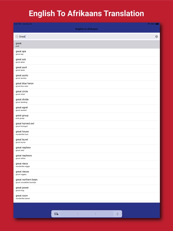 Afrikaans Dictionary - English